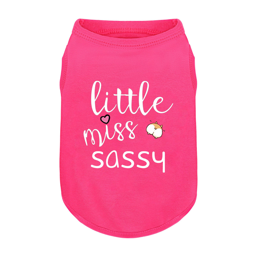 ZIAGAOP pink cotton dog shirt front view with Little Miss Sassy print for adorable park photos