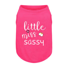 ZIAGAOP pink cotton dog shirt front view with Little Miss Sassy print for adorable park photos