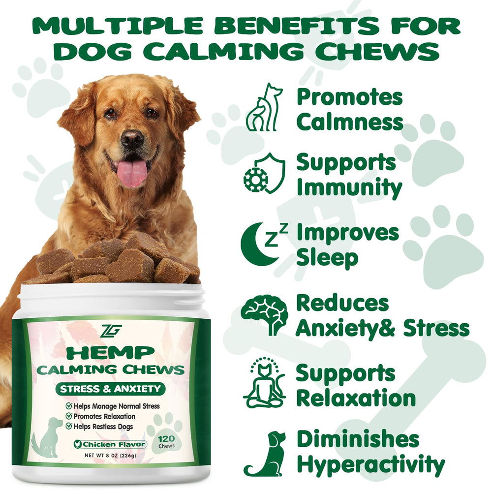 ziehooGe Calming Chews dog closeup — soothing effects for anxious dogs during vet visits.
