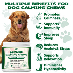 ziehooGe Calming Chews dog closeup — soothing effects for anxious dogs during vet visits.