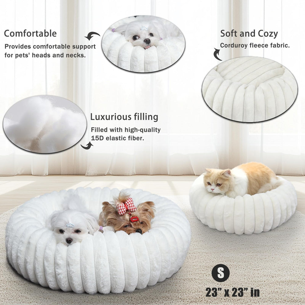 Zihapgpzp Donut small dog bed close-up highlights plush faux rabbit fur warmth.