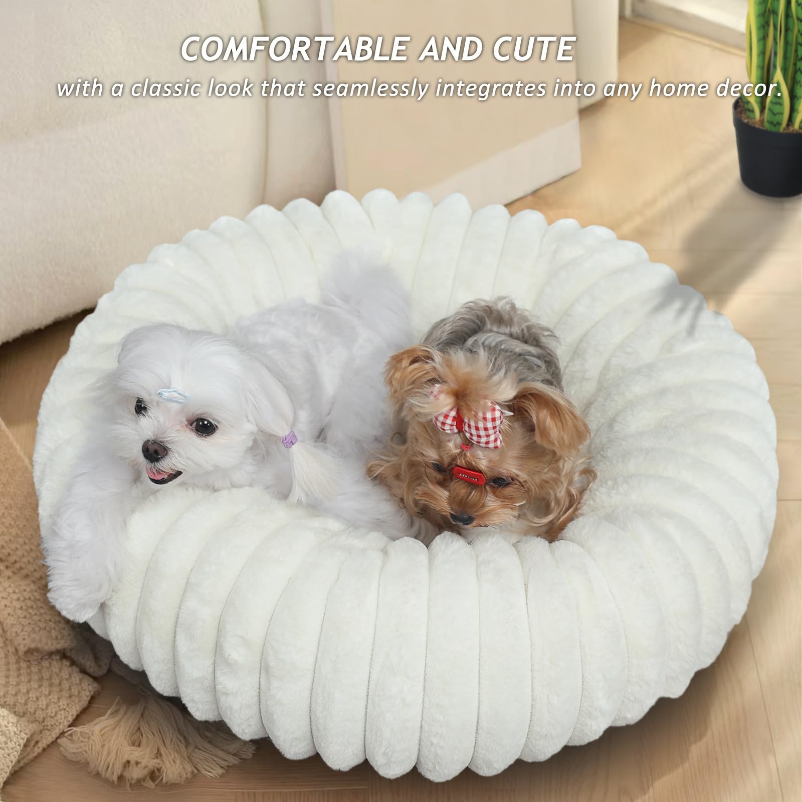Zihapgpzp Donut small dog bed side view emphasizes anti-slip bottom for safer lounging.