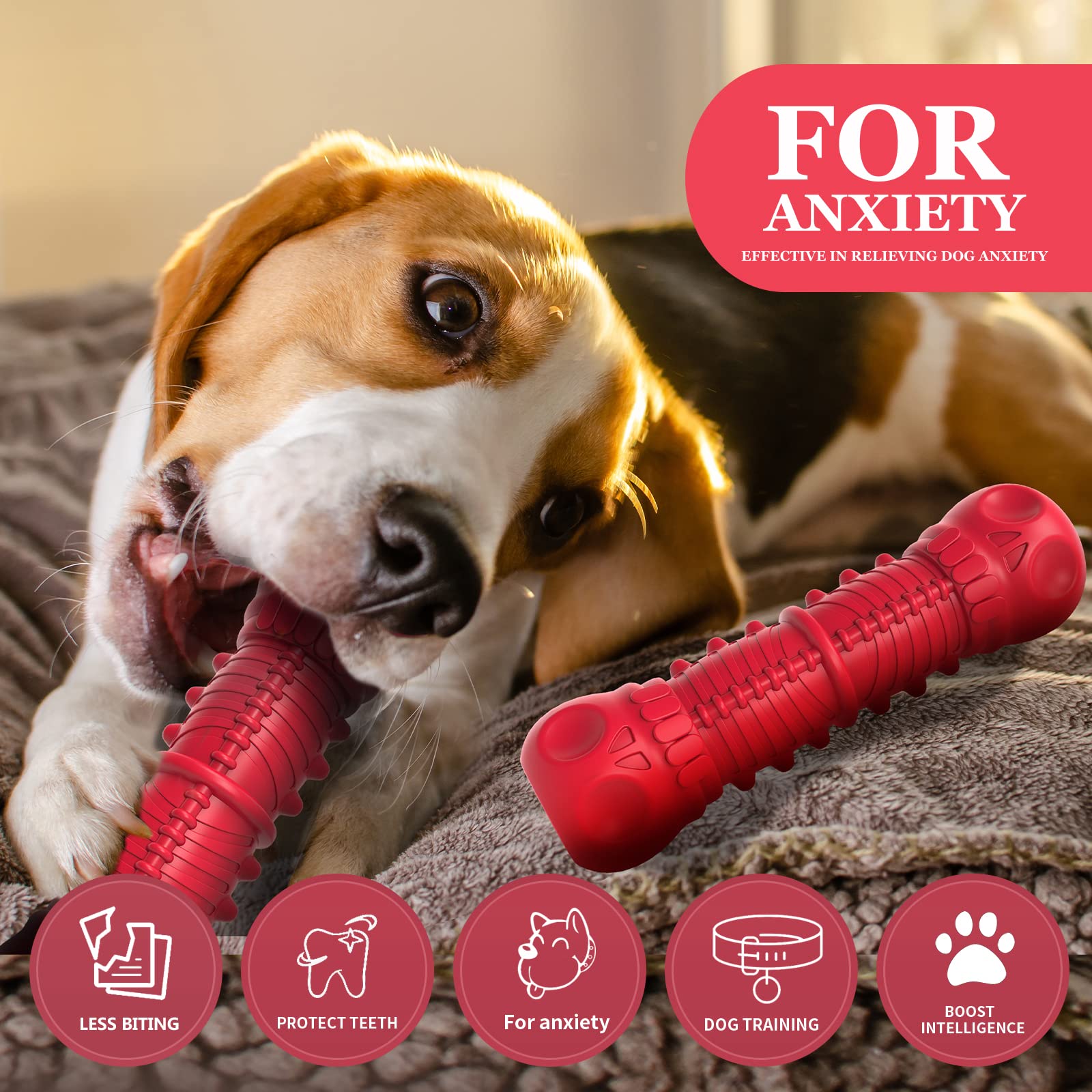 ZIKATON natural rubber dog toy highlights thick, durable material for aggressive chewers.