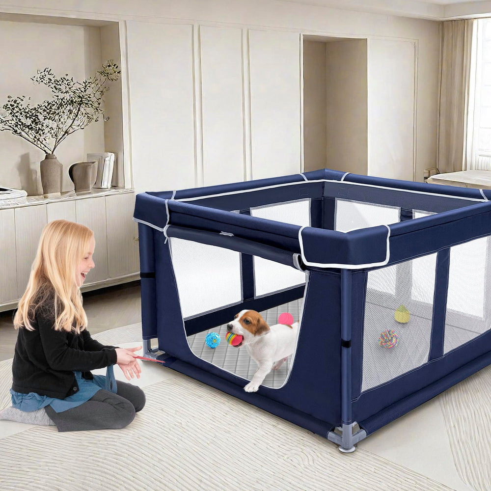 Zikopomi dog playpen assembled structure demonstrates sturdy 600D fabric and pipes.