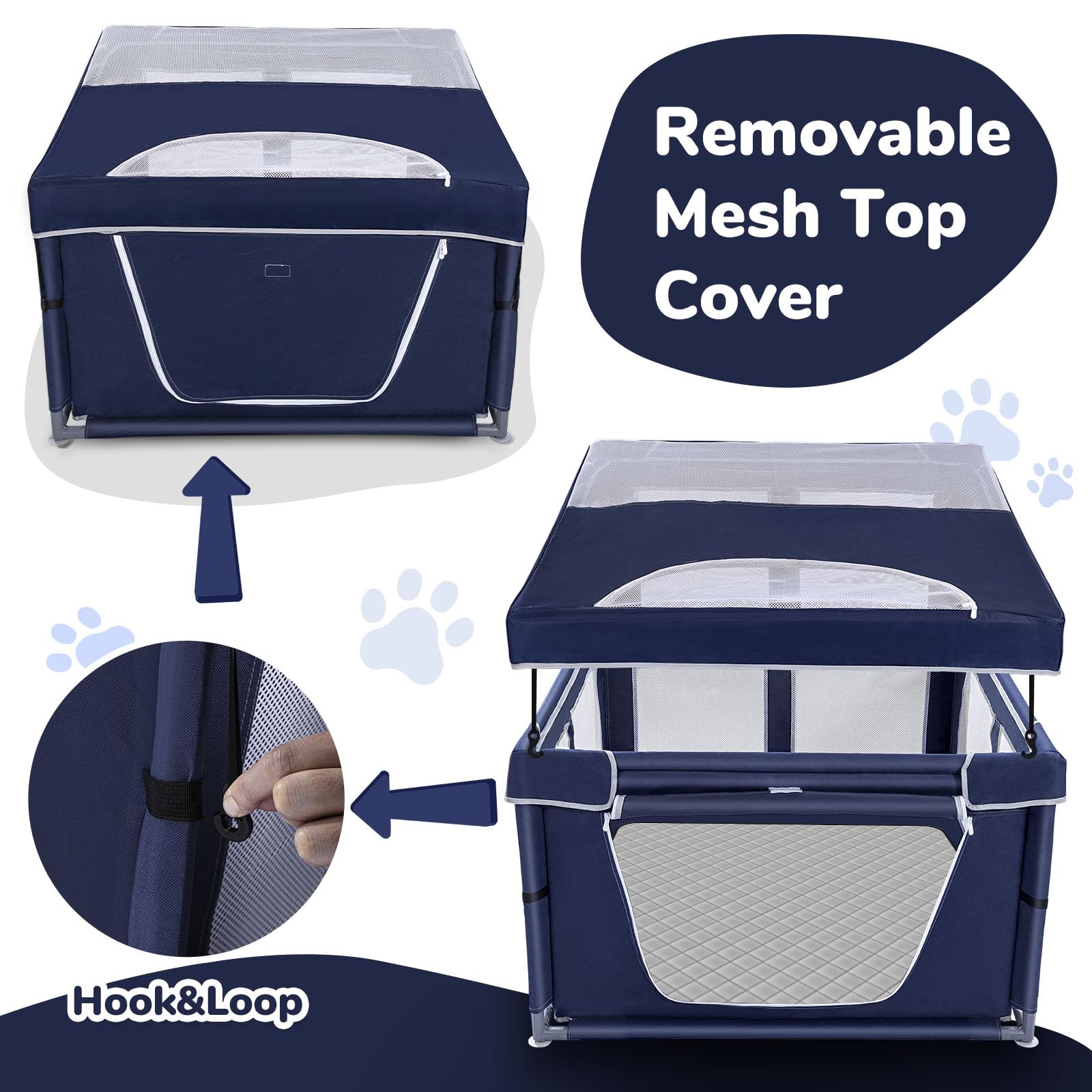 Zikopomi dog playpen inside view highlights breathable mesh and spacious feel.