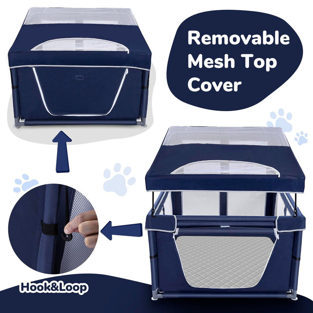 Zikopomi dog playpen inside view highlights breathable mesh and spacious feel.