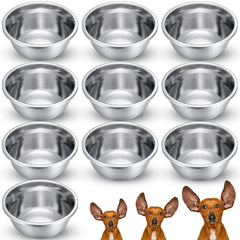 Ziliny 10-pcs stainless steel dog bowls close-up showing 64 oz capacity for large dogs.
