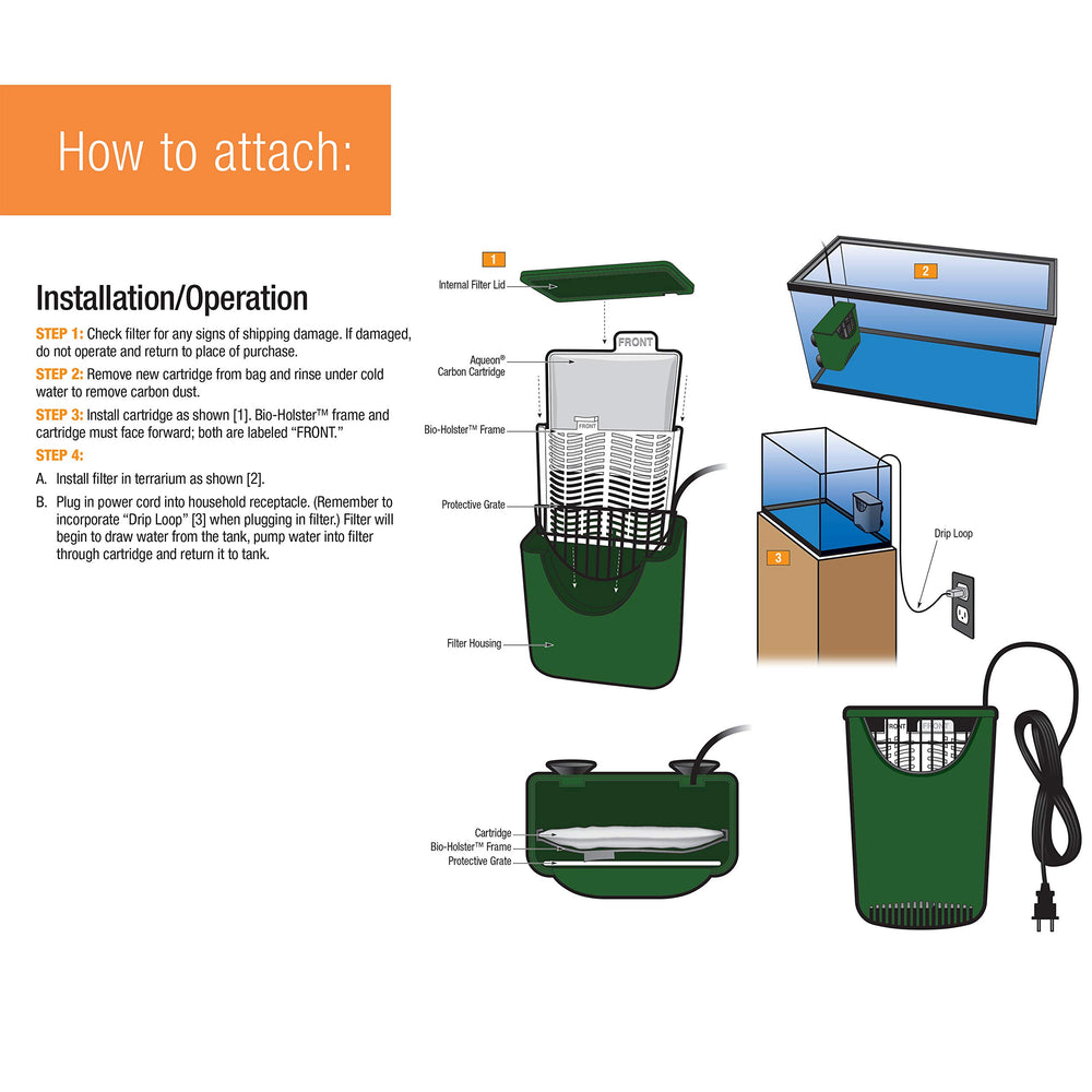 Zilla Aquactic suction cups secure filter mounting inside tank
