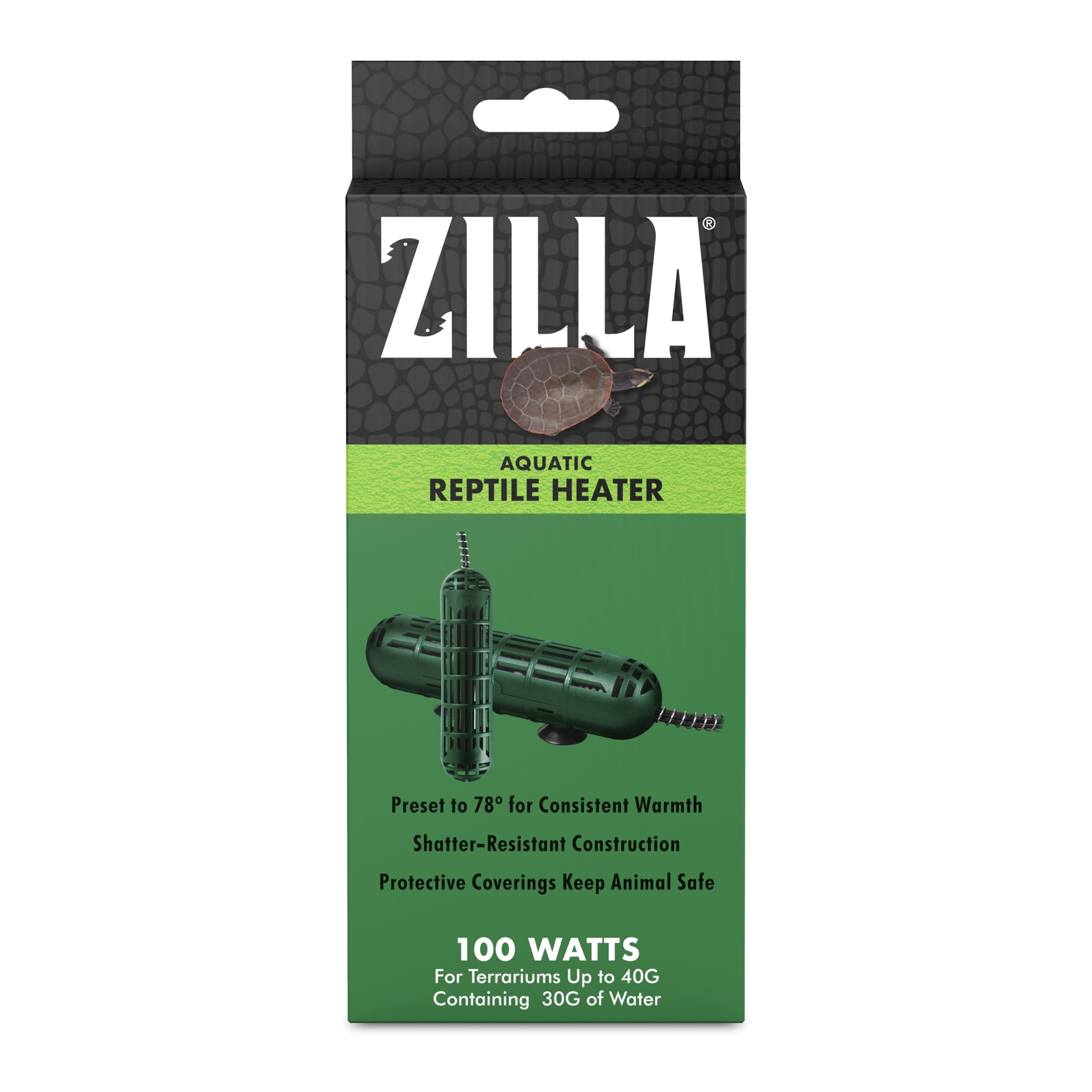 Zilla Aquatic Reptile Heater inside terrarium maintains warm, stable conditions.