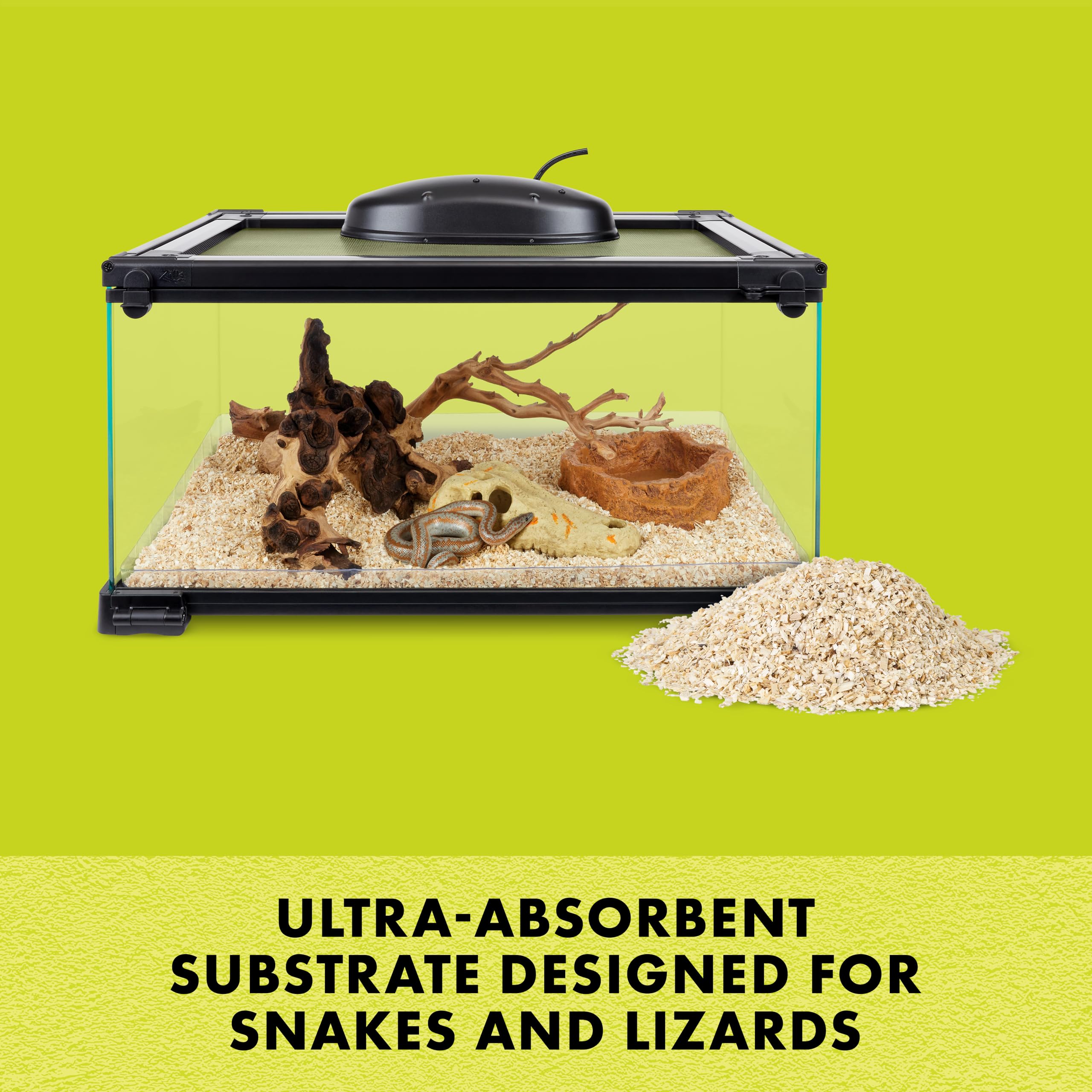 Zilla bedding ultra-absorbent Aspen—keeps habitat dry.