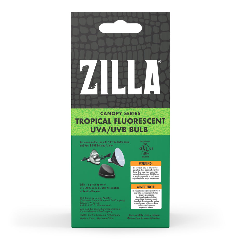 Zilla Canopy low intensity UVB/UVA lighting offers gentle canopy-friendly spectrum.