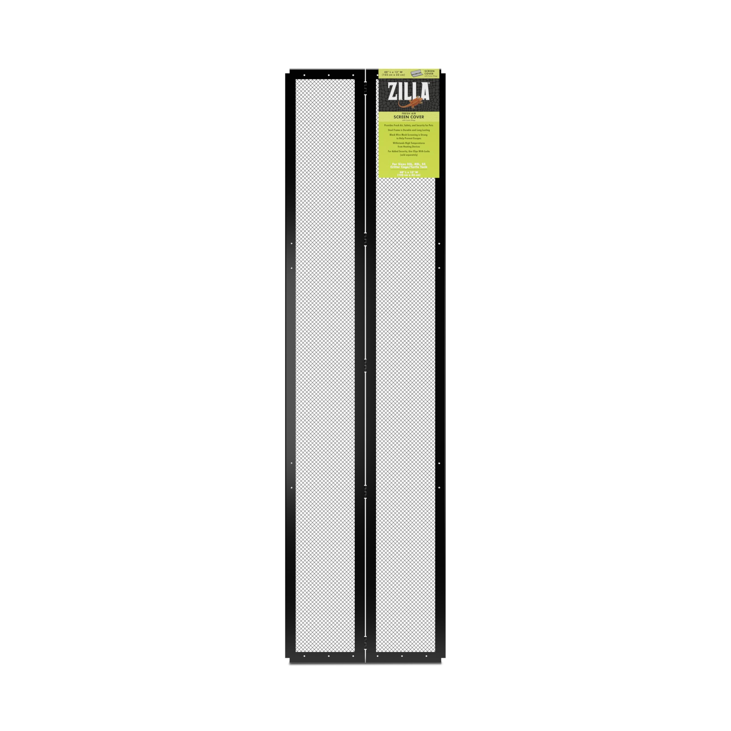 Zilla Fresh Air Screen Cover with Center Hinge for 48x13 inches enables easy access and airflow.