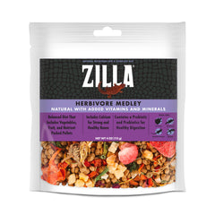 Zilla Herbivore Medley 4 oz bag shows complete reptile nutrition for herbivores