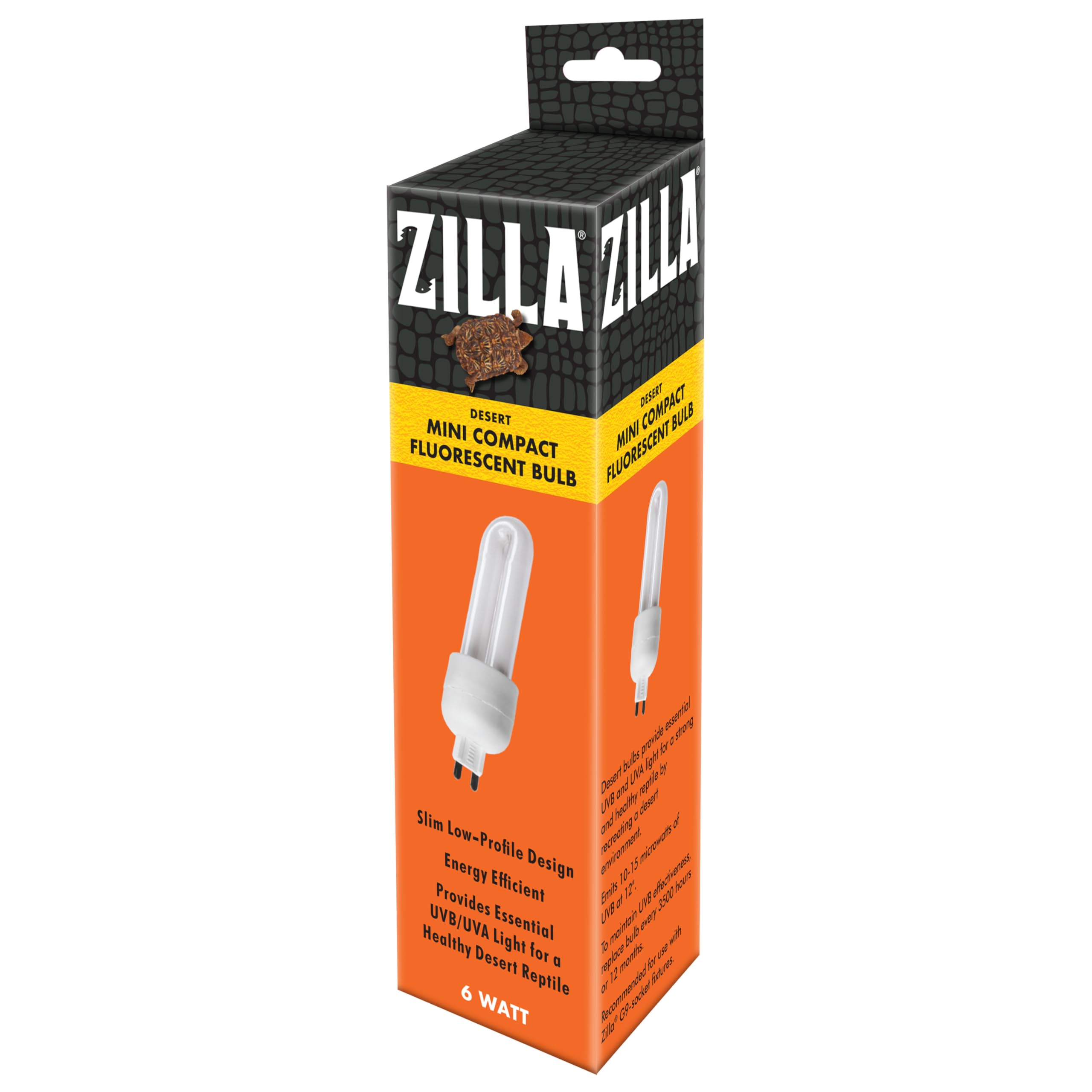 Zilla Mini Compact Desert Bulbs Desert-1: UVB/UVA lighting for reptile basking in a compact fixture.