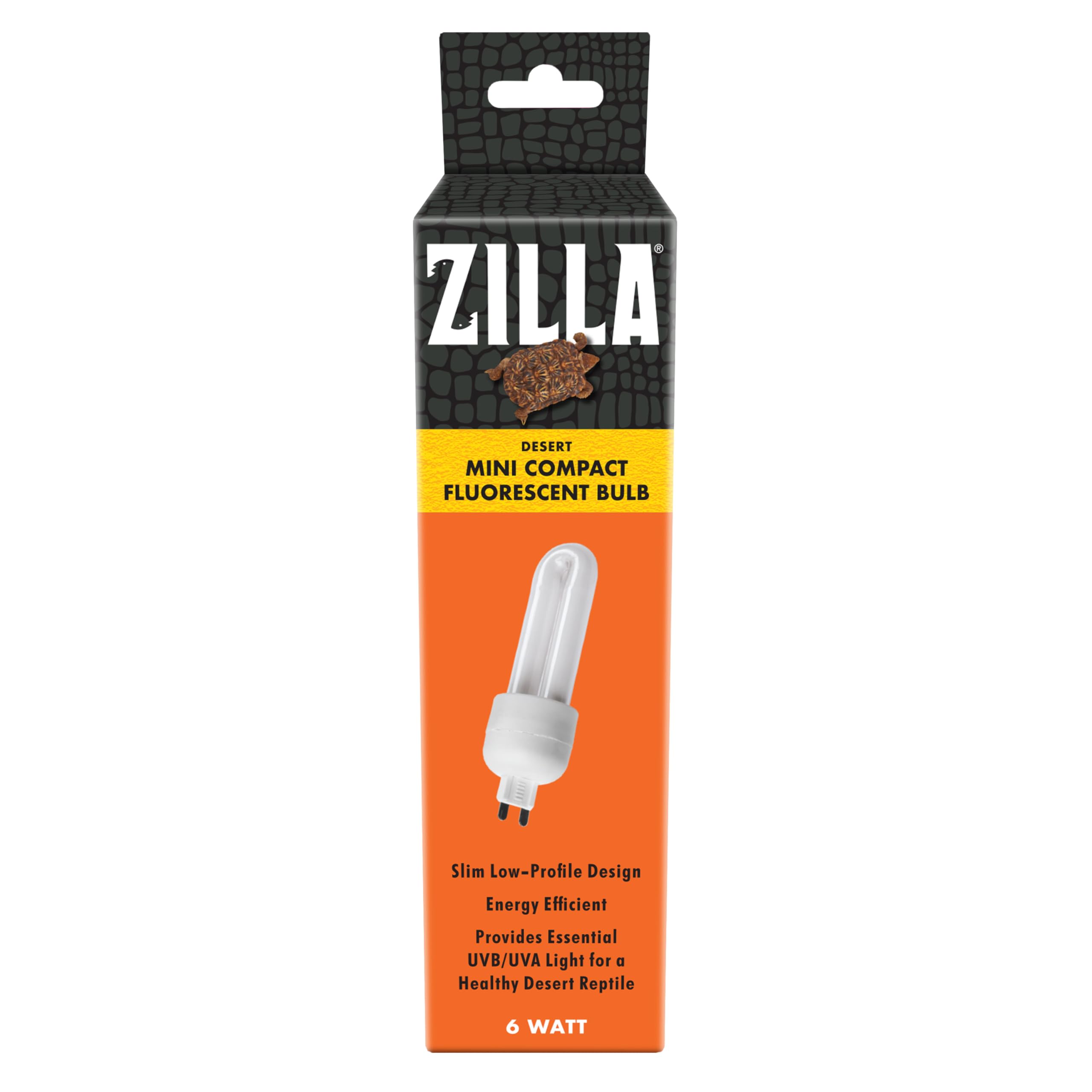 Zilla Mini Compact Desert Bulbs Desert-2: UVB/UVA in low-profile setup for desert reptile habitats.