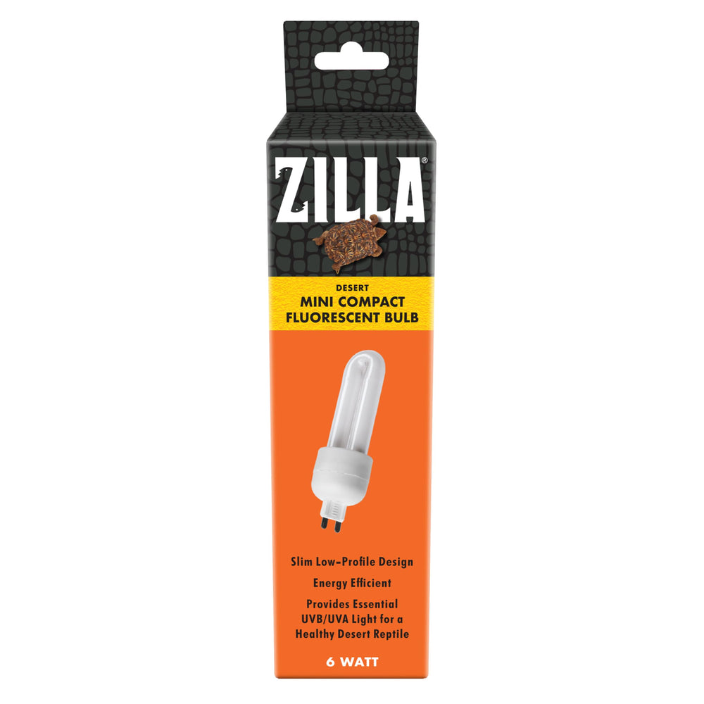 Zilla Mini Compact Desert Bulbs Desert-2: UVB/UVA in low-profile setup for desert reptile habitats.