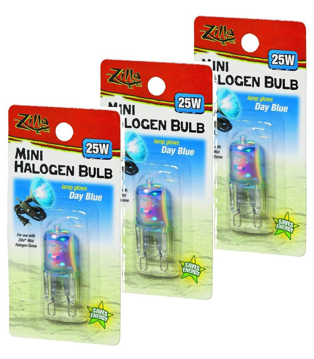 Zilla mini halogen reptile bulb Day Blue 25W provides basking light and energy-saving glow.