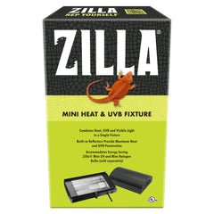 Zilla mini-heat-uvb fixture socket assembly highlights dual bulbs for desert or tropical setups.