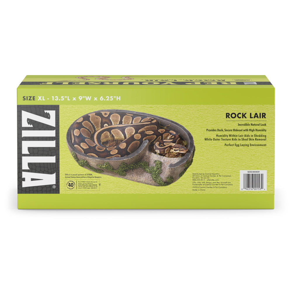 Zilla Pet Terrarium Rock Lair large-animals image demonstrates suitability for adults like ball pythons