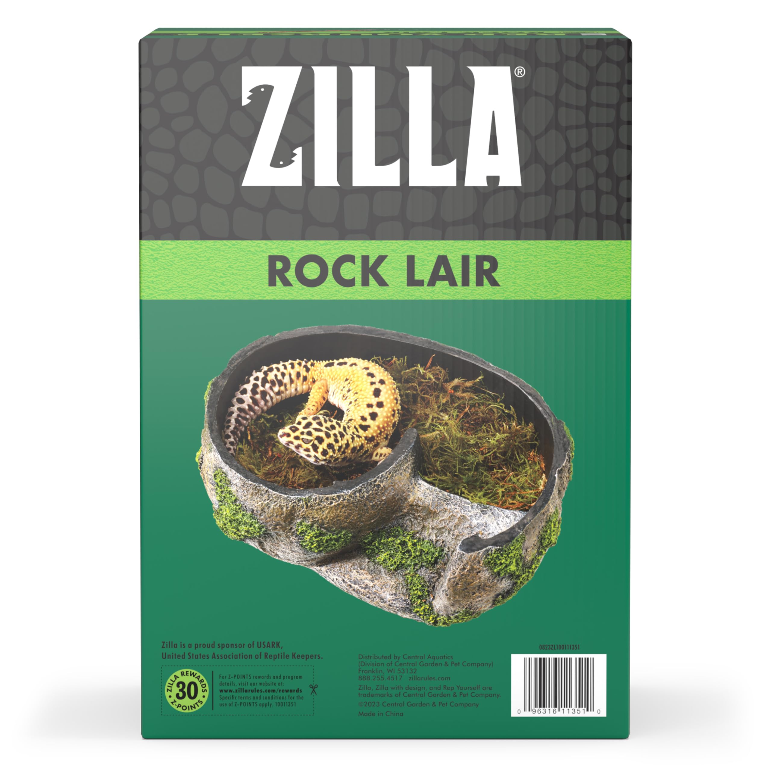 Zilla terrarium rock lair mossy close-up highlighting natural look and humidity-friendly habitat.