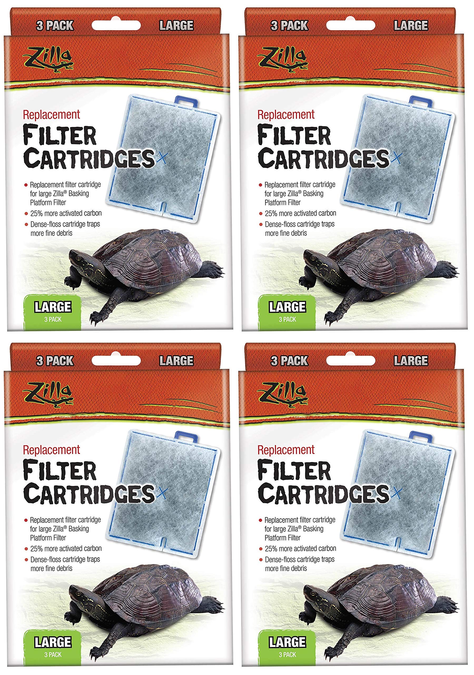 Zilla replacement filter cartridges (large) for turtle kits improve water clarity by capturing debris.