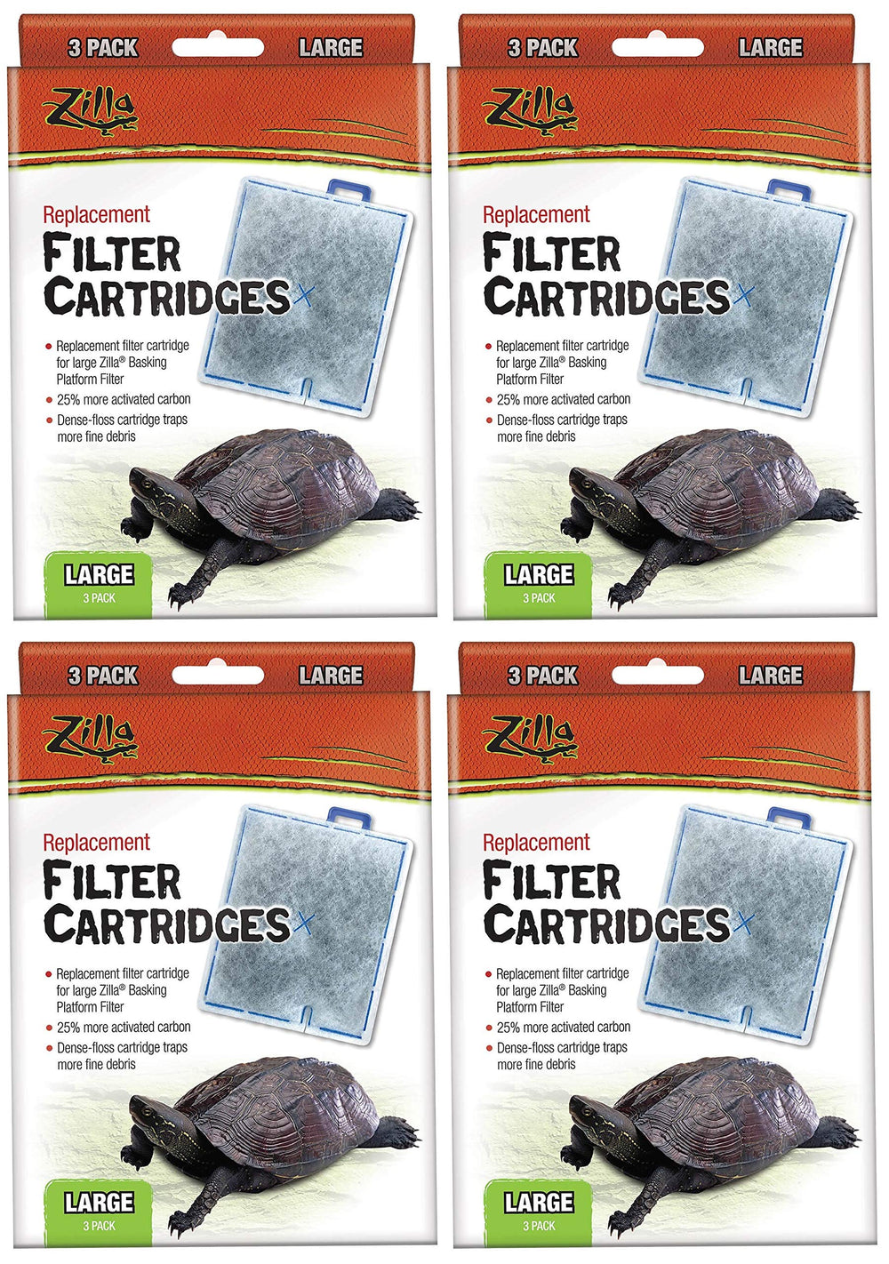 Zilla replacement filter cartridges (large) for turtle kits improve water clarity by capturing debris.
