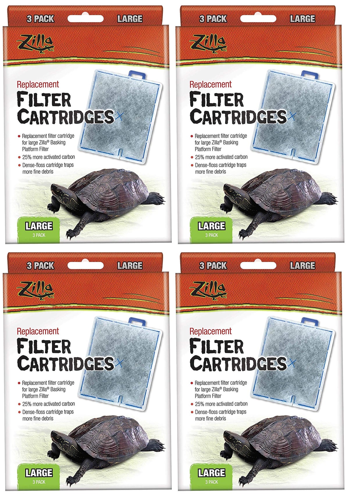 Zilla replacement filter cartridges (large) for turtle kits improve water clarity by capturing debris.