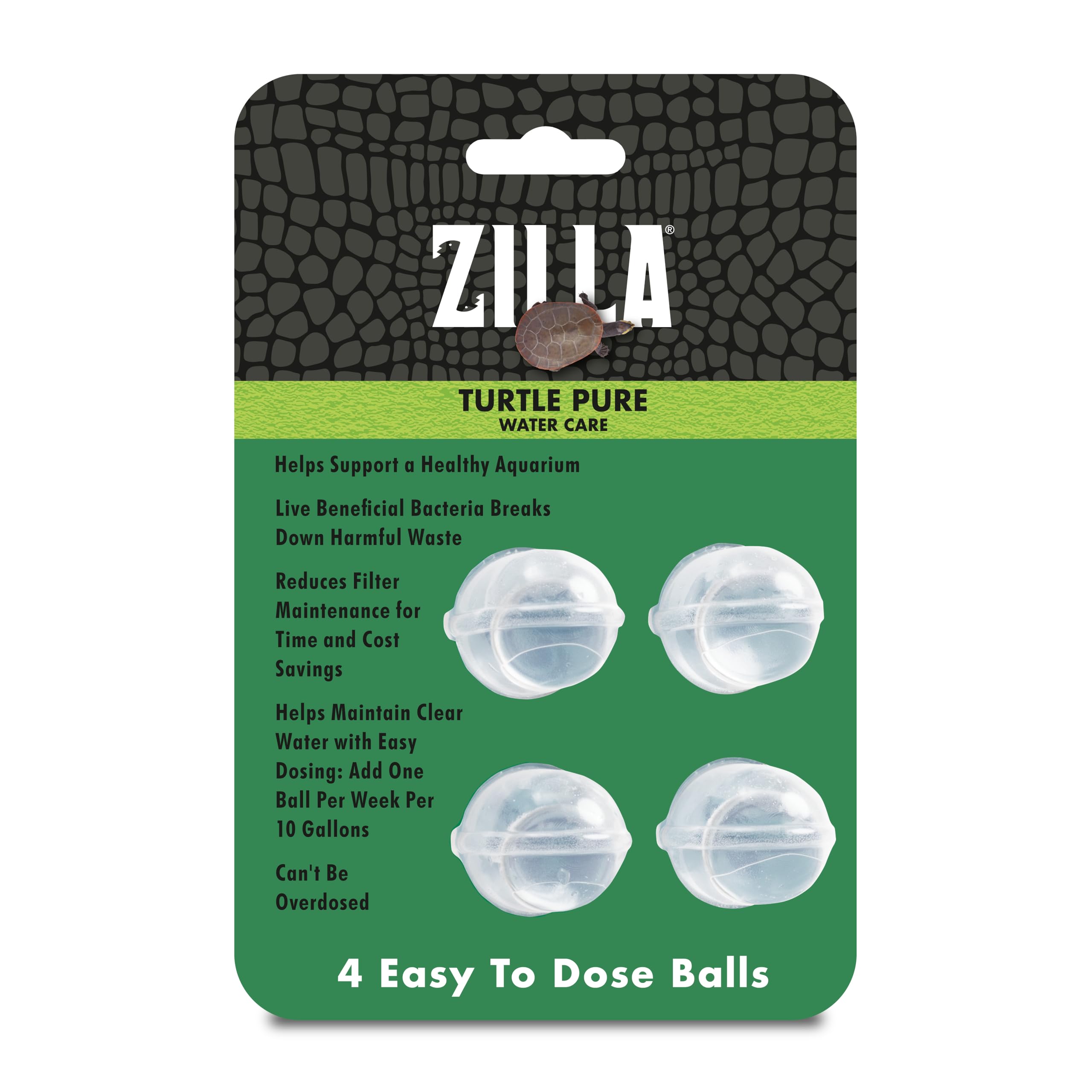 Zilla Turtle PURE dosing ball dissolves for easy weekly water care.