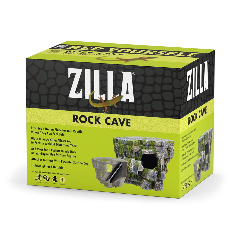 Zilla Vertical Decor Rock Cave attached to glass with suction for elevated hiding