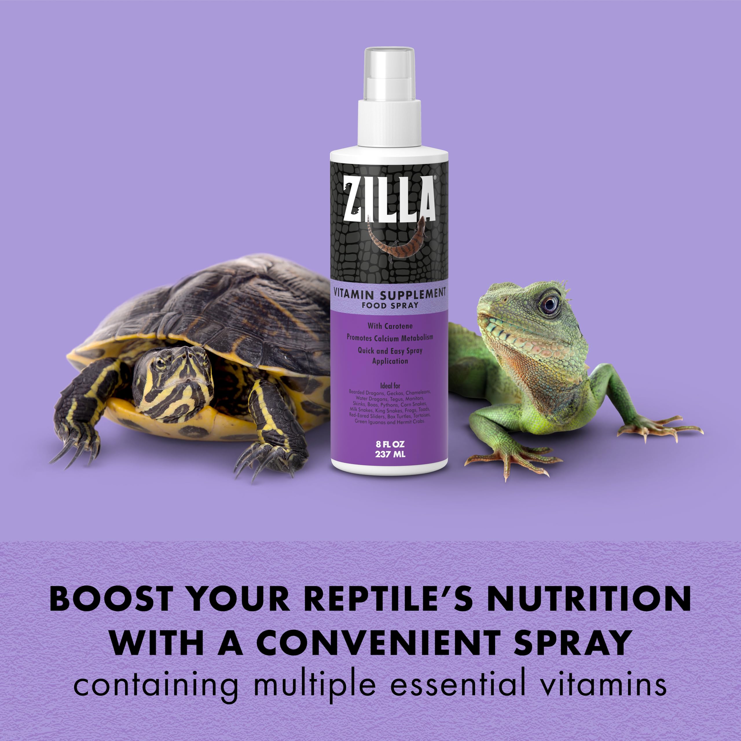 Zilla vitamin supplement spray dispensing close-up aiding quick administration.