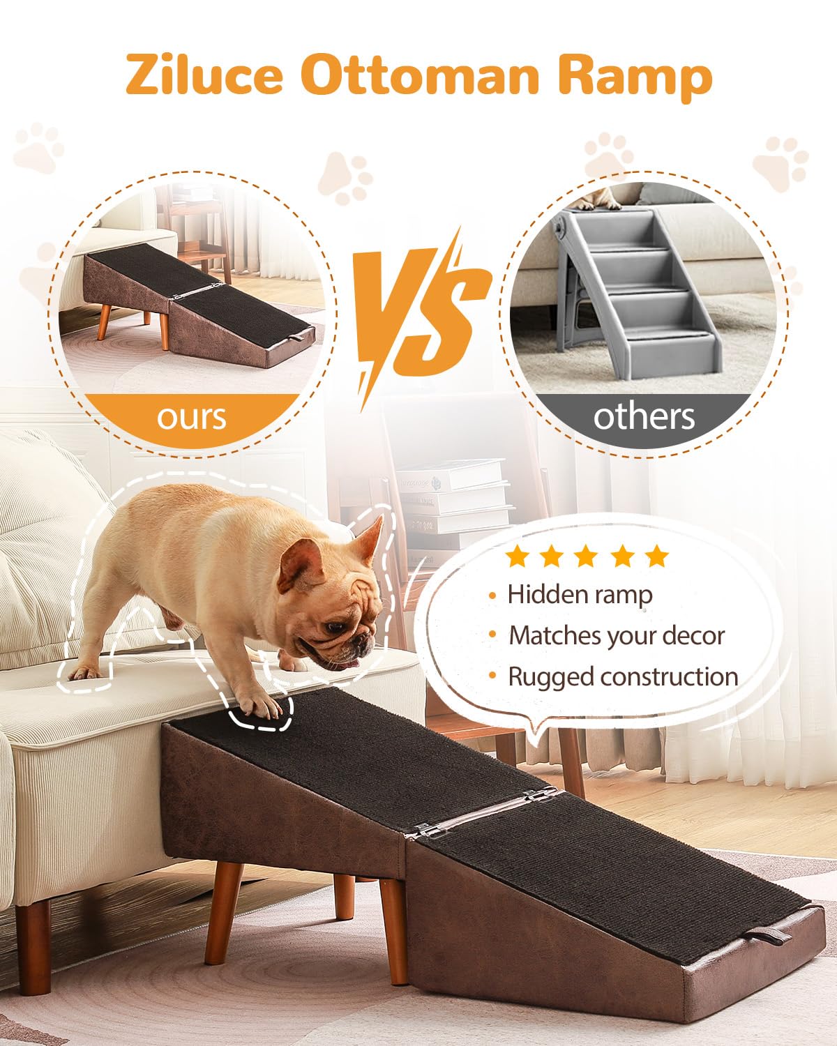 Ziluce dog stairs bed-access helps pets reach beds more easily.