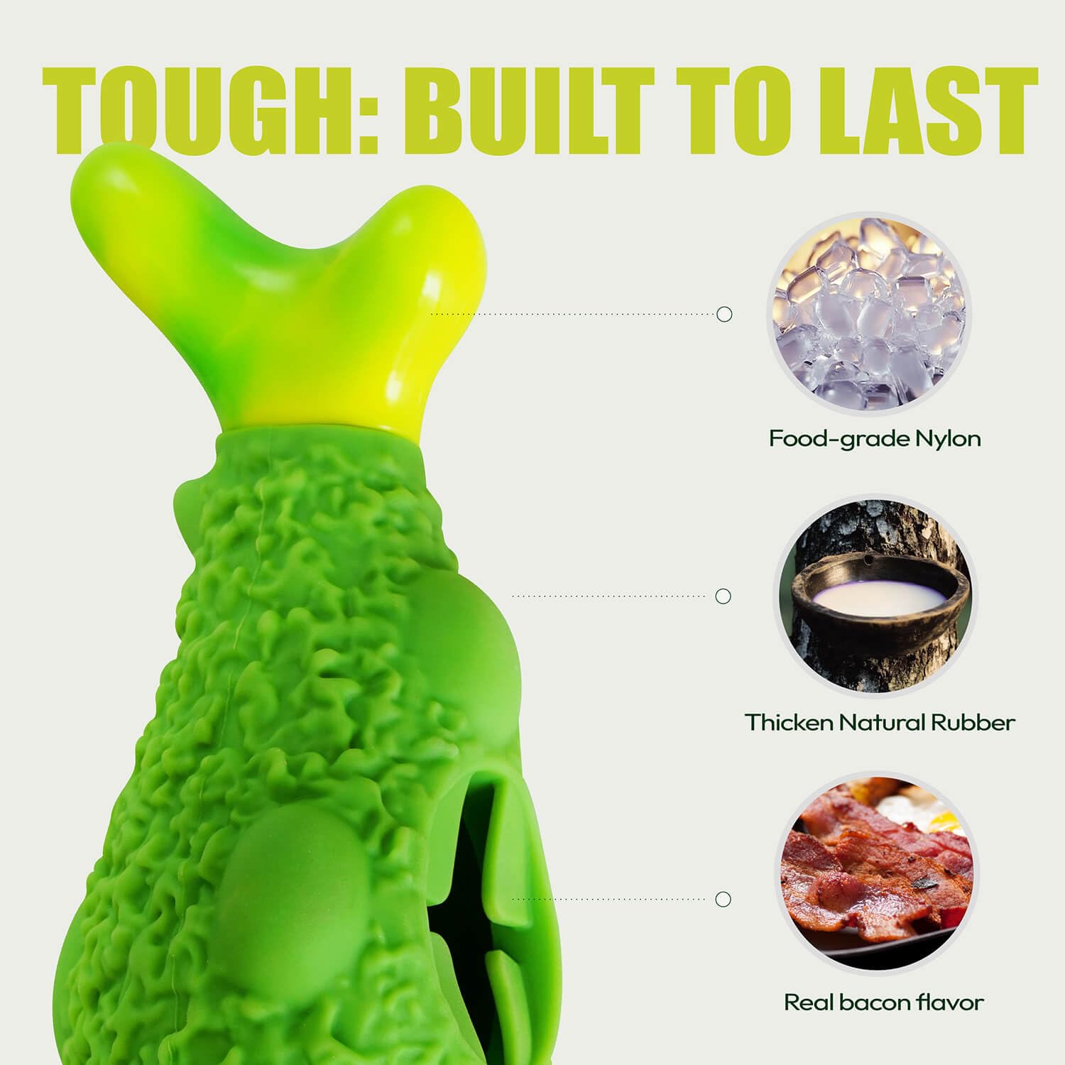 Zimoric Tough Dog Chew Toy real-bacon flavor entices chewing