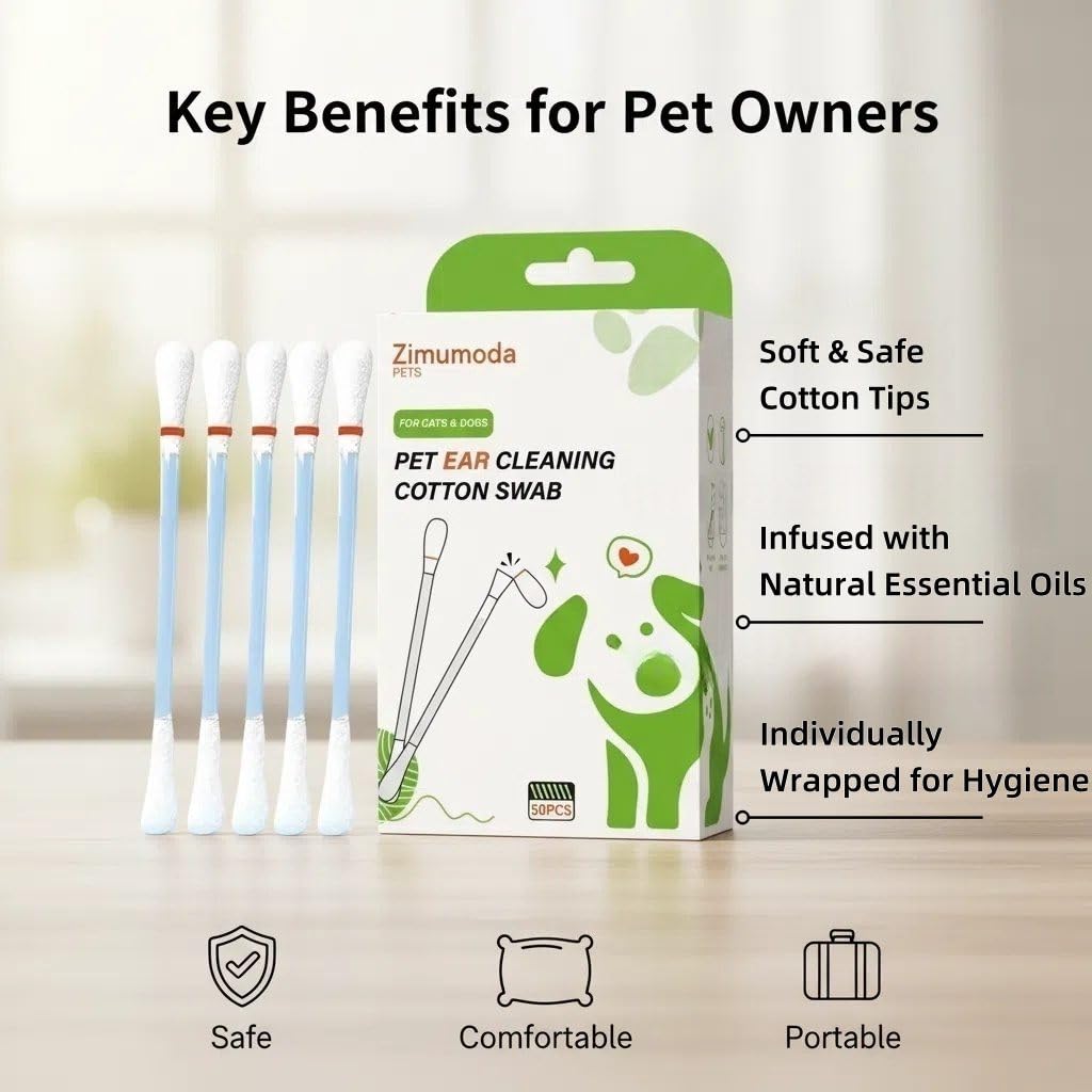 Zimumoda pet ear care swabs with soft tips closeup
