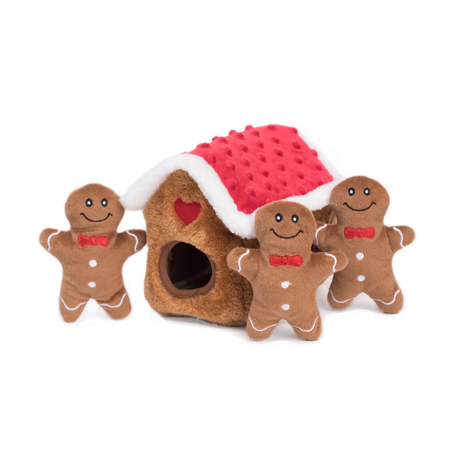 ZippyPaws Burrow gingerbread house closed, inviting interactive play for small dogs.