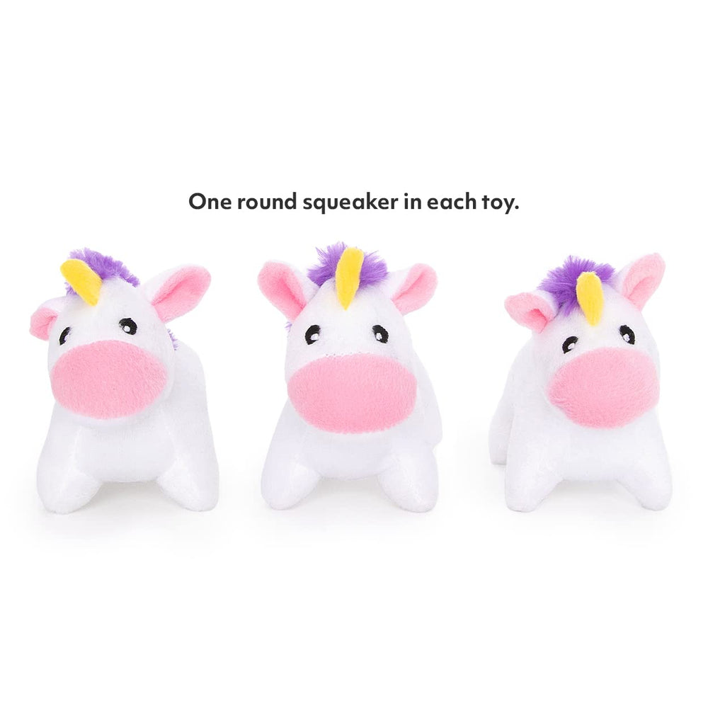 ZippyPaws Burrow Replacement Miniz unicorns with squeaker for exciting toy sounds.