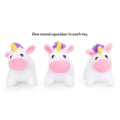ZippyPaws Burrow Replacement Miniz unicorns with squeaker for exciting toy sounds.