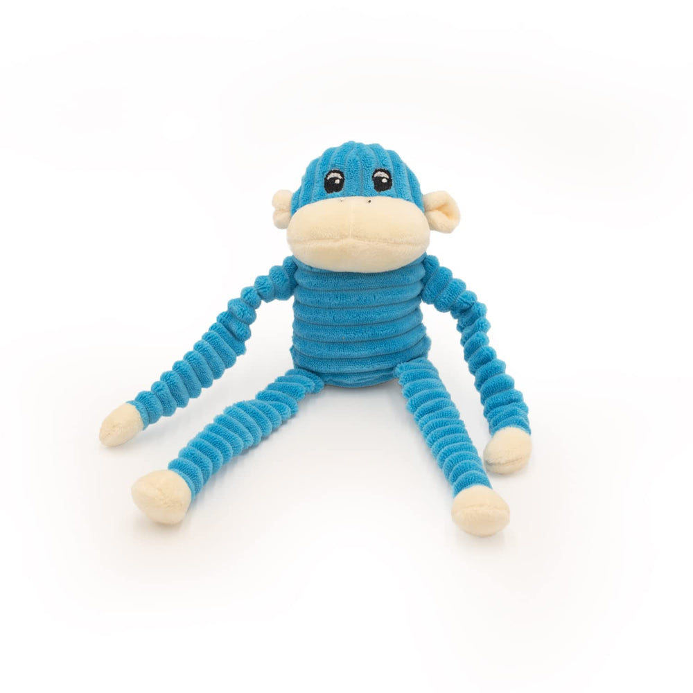 ZippyPaws Crinkle Monkey close-up highlights round squeaker for engaging sounds.