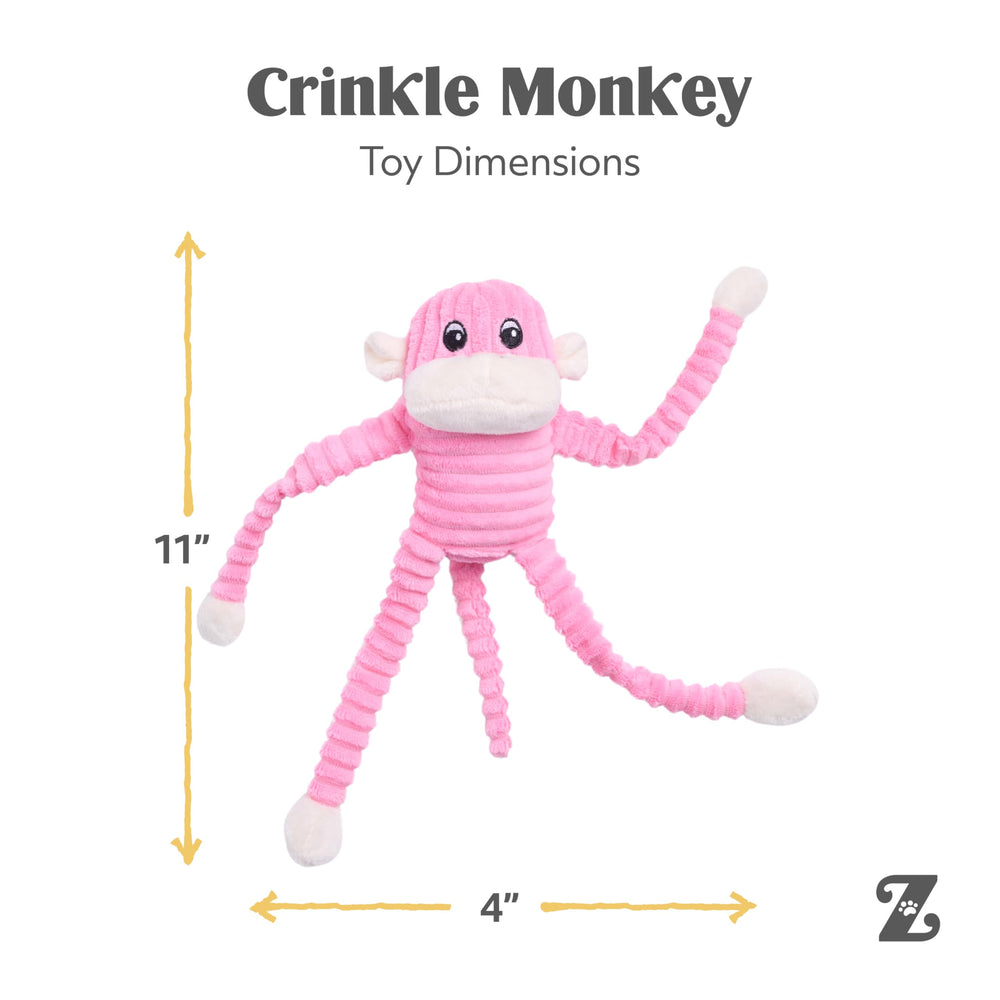 ZippyPaws Crinkle Monkey closeup of ribbed fabric detail and texture.