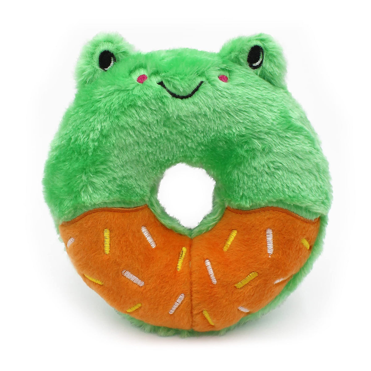ZippyPaws Donutz Buddies Frog Donut Toy side view for durable, mess-free play.