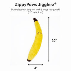ZippyPaws Jigglerz Banana close up highlights soft durable fabric for play.
