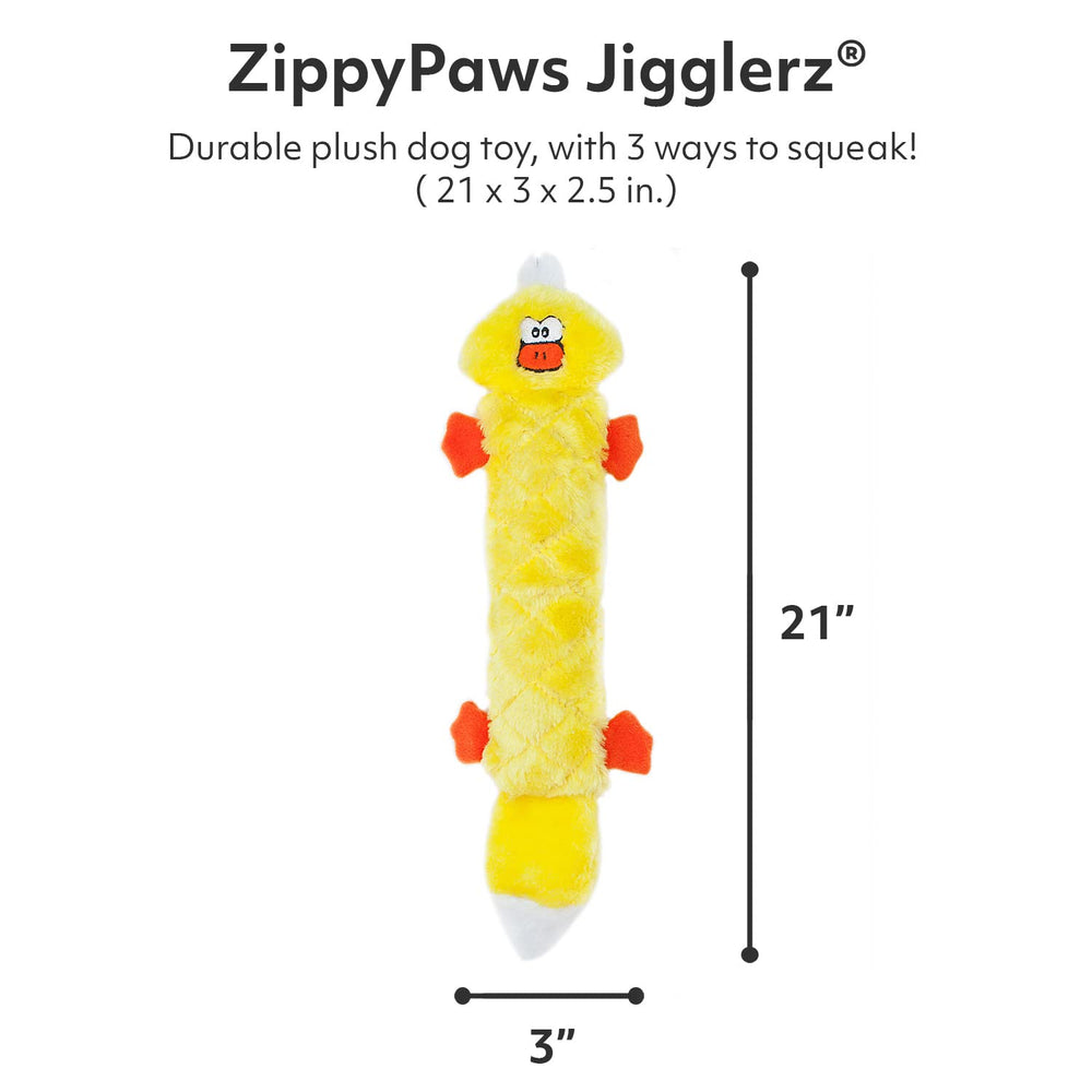 ZippyPaws Jigglerz Duck squeaker closeup – exclusive jiggle squeak boosts attention