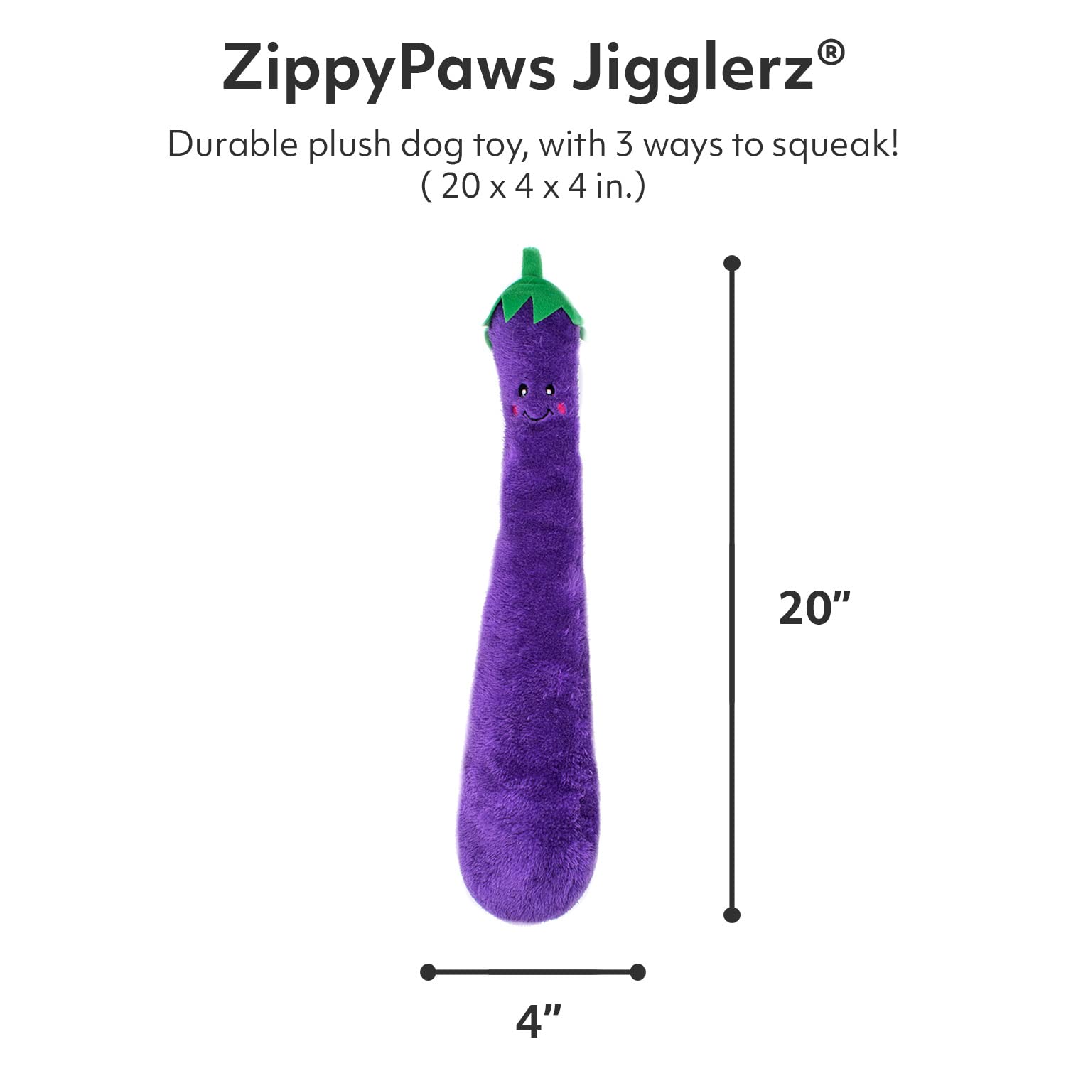 ZippyPaws Jigglerz Eggplant suited for all sizes, ideal for snuggling or fetch.