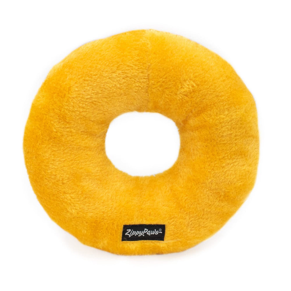 ZippyPaws Jumbo Donutz two-squeaker close-up promotes extended interactive bursts for longer chew sessions.