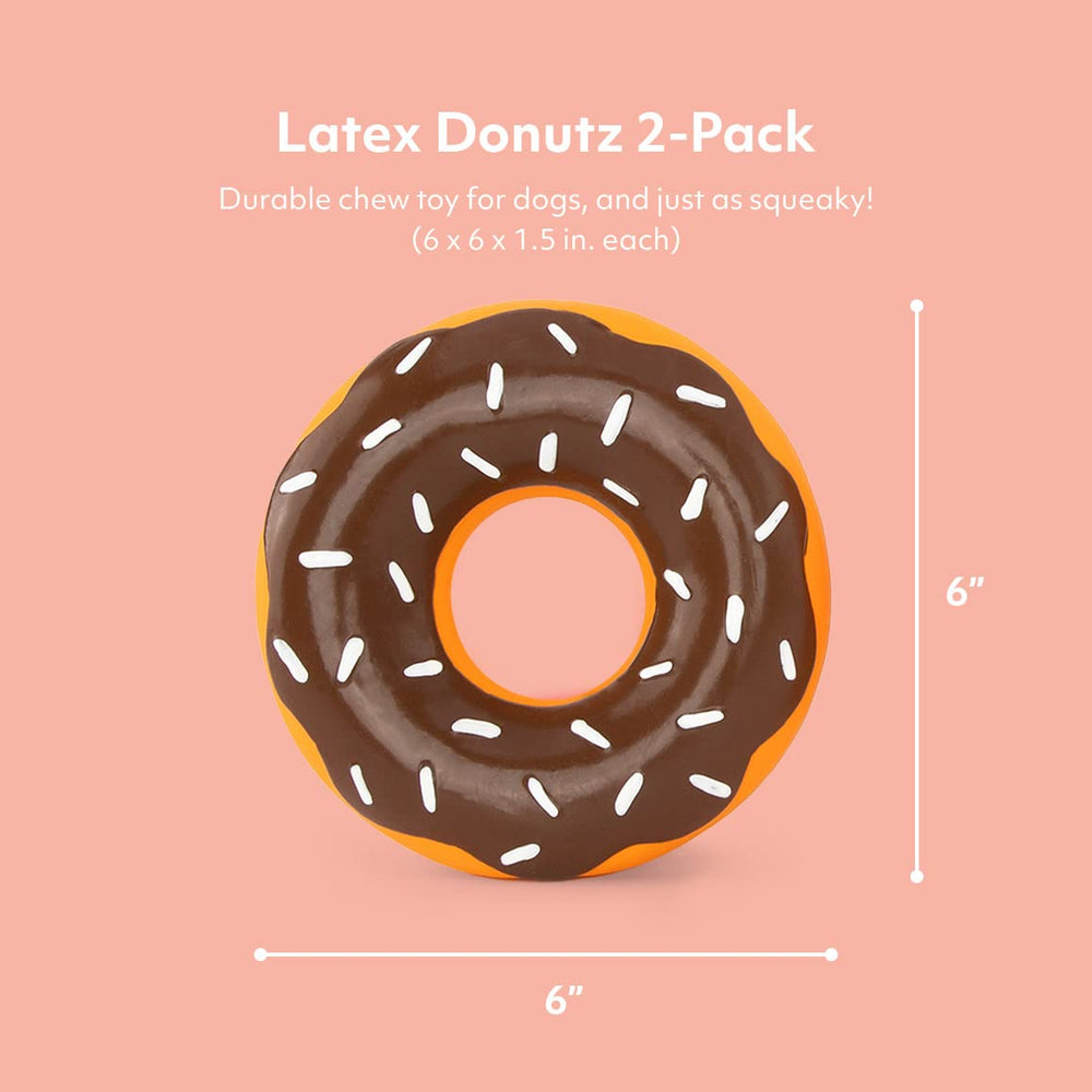ZippyPaws Latex Donutz strawberry donut toy closeup shows squeaker for interactive play
