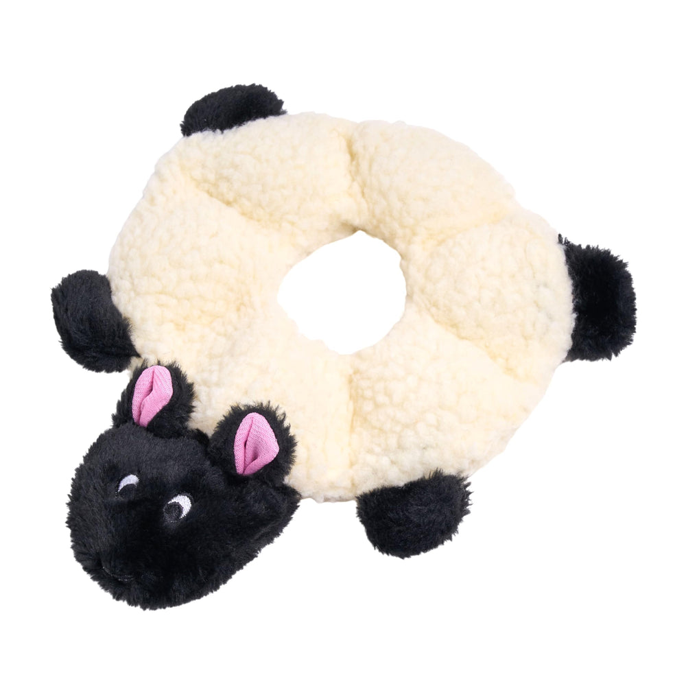 ZippyPaws Loopy no-stuffing sheep front view for mess-free play