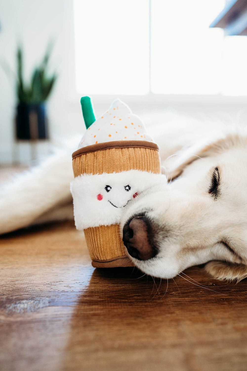 ZippyPaws NomNomz Puppuccino whipped cream swirl closeup emphasizes playful design.
