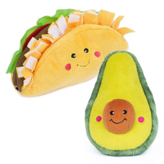 ZippyPaws NomNomz Taco & Avocado toy with squeaker for interactive play and cuddly moments.