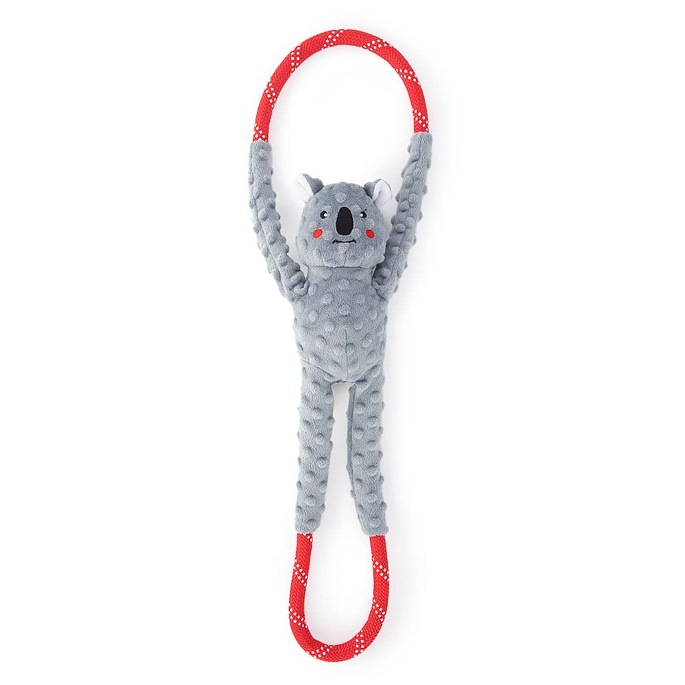 ZippyPaws RopeTugz Koala close-up with squeaker for engaging chew play.