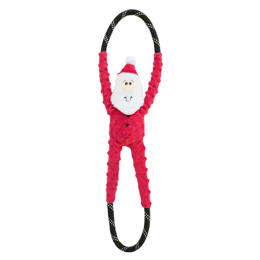 ZippyPaws RopeTugz Santa toy close-up shows durable rope for tug play
