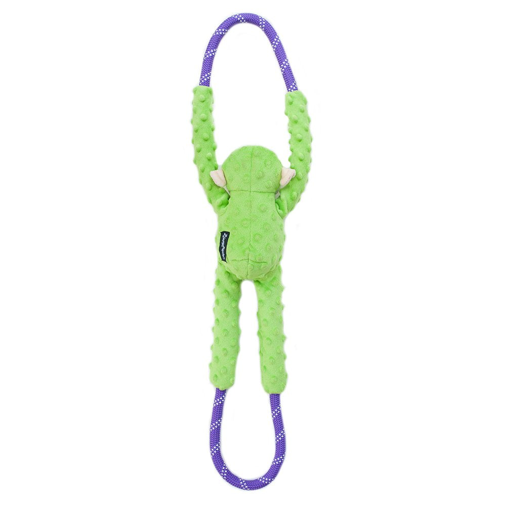 ZippyPaws RopeTugz squeaky monkey toy in action for engaged dogs